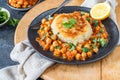 Vegan potato cake and chickpea curry