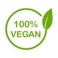 Vegan product 100 percent icon vector vegetarian food label organic sign for graphic design, logo, web site, social media, mobile Royalty Free Stock Photo