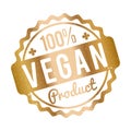 Vegan Product rubber stamp gold on a white background.