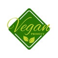 Vegan product sticker, label, badge and logo. Ecology icon. Logo template with green leaves for vegan food. Vector illustration Royalty Free Stock Photo