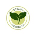 Vegan product sticker, label, badge and logo. Ecology icon. Logo template with green leaves for vegan product. Vector illustration Royalty Free Stock Photo