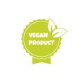 Vegan product sticker, label, badge and logo. Ecology icon. Logo template with green leaves for vegan product. Vector illustration Royalty Free Stock Photo