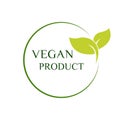 Vegan product sticker, label, badge and logo. Ecology icon. Logo template with green leaves for vegan product. Vector illustration Royalty Free Stock Photo