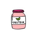 Vegan protein powder, sport food nutrition doodle icon