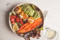 Vegan Rainbow bowl: vegetable meatballs, avocado, sweet potato a