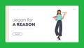 Vegan for a Reason Landing Page Template. Young Female Character Hold Plates with Vegetables. Bbq Picnic, Healthy Food