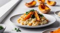 Vegan risotto with roasted butternut squash closeup. Royalty Free Stock Photo