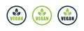 Vegan round icons. Vegan badges or labels. Natural and organic products. Vector scalable graphics