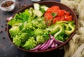 Vegan salad of fresh vegetables and cabbage romanesko. Royalty Free Stock Photo