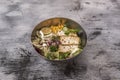 vegan salad with toasted tofu, poppy seeds and sunflower seeds, sweet corn, lettuce sprouts Royalty Free Stock Photo