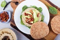 Vegan sandwich with hummus, avocado and tomatoes Royalty Free Stock Photo