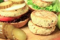 Vegan sea burger and patties closeup Royalty Free Stock Photo