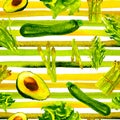 Vegetables Seamless Pattern with Stripes. Repeatable Pattern with Healthy Food.