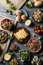 Vegan snacks, dips and side dishes on a table Royalty Free Stock Photo