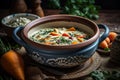 Vegan soup with vegetables and orange vegetable. Generative Ai