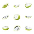 Vegan soursop icon set, cartoon style