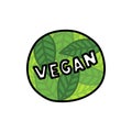 Vegan sticker doodle icon, vector color line illustration