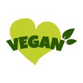 Vegan sticker, label, badge and logo. Ecology icon. Logo template with heart and leaves for vegan restaurant or vegan product.