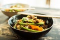 Vegan stir fry made with pulled oats