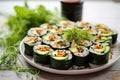 vegan sushi rolls with avocado and cucumber