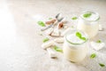 Vegan coconut panna cotta dessert in glass jar Royalty Free Stock Photo