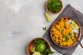 Vegan Sweet Potato Chickpea curry in wooden bowl on a light back Royalty Free Stock Photo