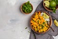 Vegan Sweet Potato Chickpea curry in wooden bowl on a light back Royalty Free Stock Photo