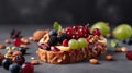 Vegan sweet sandwich with berries and nuts. fruit diet. Fruitarianism.