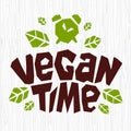 Vegan time logo healthy emblem leaves green natural organic food Ingredients stamp icon isolated