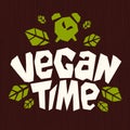 Vegan time logo healthy emblem leaves green natural organic food Ingredients stamp icon isolated