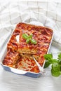 Vegan tofu lasagna on wooden background, close-up Royalty Free Stock Photo