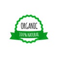 Vegan vector badge. Round eco green logo with ribbon. Tag for cafe, restaurants, packaging design