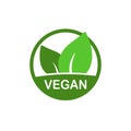 Vegan vector icon, bio eco sign, natural nutrition vegetarian concept, raw food. Flat design sticker isolated on white