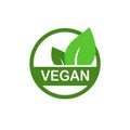 Vegan vector icon, bio eco sign, natural nutrition vegetarian concept, raw food. Flat design sticker isolated on white