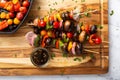 Vegan vegetable and mushroom grilled cabobs Royalty Free Stock Photo