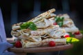 Vegan vegetable wrap with lettuce, cucumber and tomatoes sliced in half Royalty Free Stock Photo