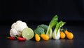 Vegan and vegetarian diet healthy food. vegetable decorative on black background
