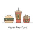 Vegan and Vegetarian Fast Food with Burger, Sweet Potato French Fries and Soft Drink in a Plastic or Paper Cup