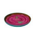 Vegan and vegetarian food Beet Hummus in ceramic bowl. Realistic vector illustration Royalty Free Stock Photo