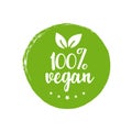 Vegan or Vegetarian healthy Food 100 percent green rubber stamp rubber stamp icon isolated on white background. Vector Royalty Free Stock Photo
