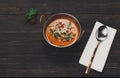 Vegan and vegetarian indian cuisine dish, spicy tomato creamy soup