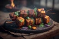 vegan or vegetarian kabobs with tofu and halloumi grilling. Neural network AI generated