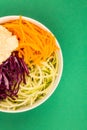 Vegan or Vegetarian Salad Bowl With Red Cabbage Courgettes Carrots And Hummus Royalty Free Stock Photo