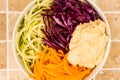 Vegan or Vegetarian Salad Bowl With Red Cabbage Courgettes Carrots And Hummus Royalty Free Stock Photo