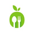 vegan vegetarian symbol of leaf Spoon and Fork Abstract logo Vector Graphic food icon Royalty Free Stock Photo