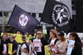 Vegan and vegetarians for animal liberation protest at a demonstration against cruelty towards animals and eating meat and dairy p Royalty Free Stock Photo