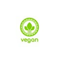 Vegan, veggie product label. Green leaves in circle icon