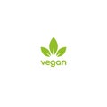 Vegan, veggie product label. Green leaves veggie icon. Healthy, eco, organic, vegetal, raw food logo