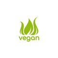 Vegan, veggie product label. Green leaves veggie icon. Healthy, eco, organic, vegetal, raw food logo