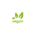 Vegan, veggie product label. Green leaves veggie icon. Healthy, eco, organic, vegetal, raw food logo